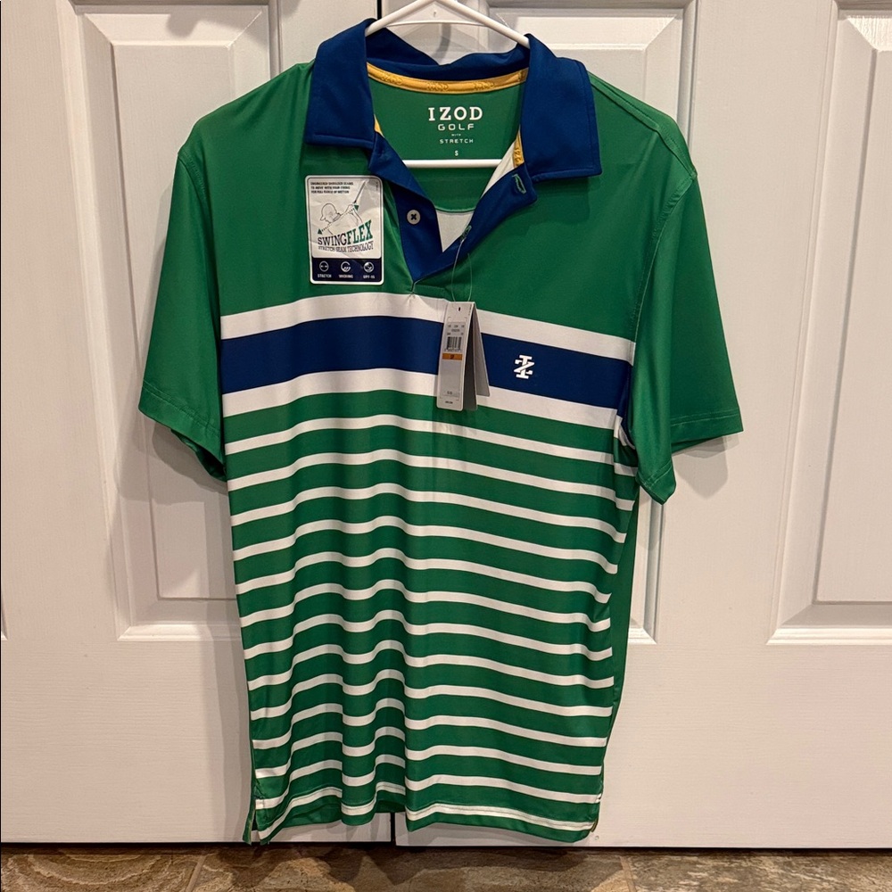 Izod Green and Blue Striped Golf Polo